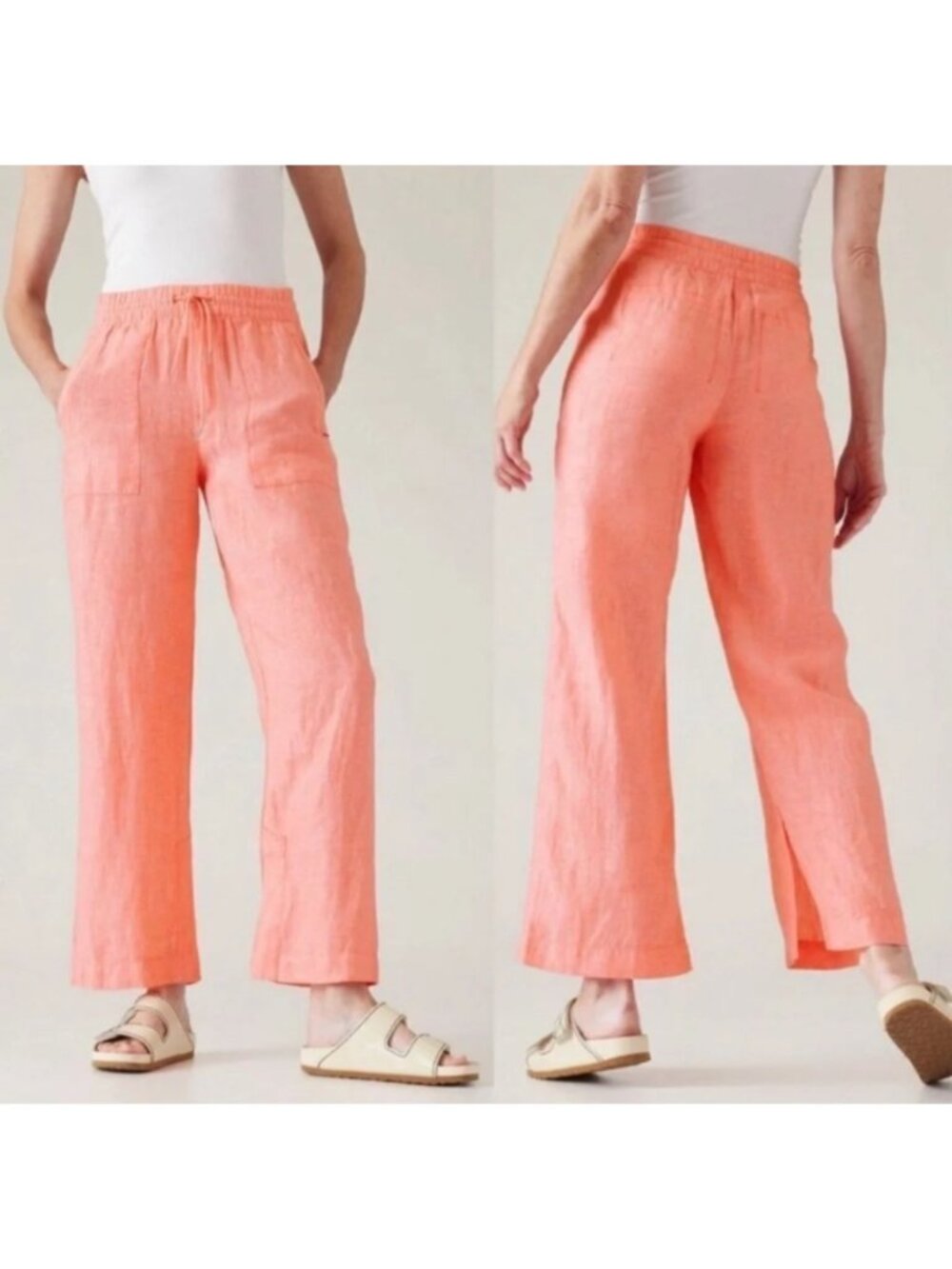NEW Athleta Retreat Wide Leg Linen Pants Pull-On Sunset Glow Pockets Lightweight